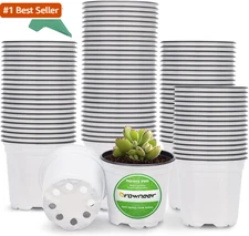 GROWNEER 120 Pack 4 Inch White Nursery Pots with Drainage Holes and 15 Plant Lab