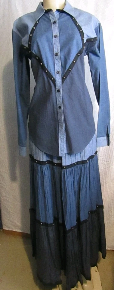 Conjunto Maxi Falda y Camisa Vaquera Occidental De Colección Panhandle Ajustada en Niveles Denim Talla S ALTO Foto 2 de 4