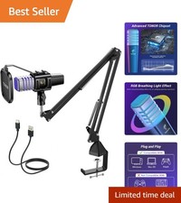 RGB USB Gaming Microphone with Adjustable Boom Arm - Perfect for Streaming