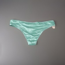 Vintage Victoria  s Secret Mint Green Silky Satin Thong Smooth Shimmer  L  New