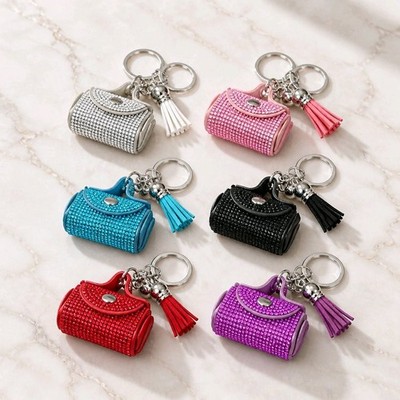 Bling Rhinestone Mini Purse Keychain Crystal Handbag Bag Charm Tassel Keyring