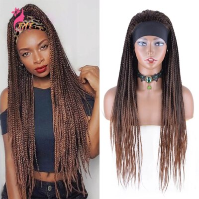 26 Inch Synthetic Headband Wigs Box Braided Wigs Fake Scalp Heat Resistant Fiber