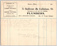 Sullivan & Callahan Plumbers Boston MA 1904 Billhead Geo. M. Rogers* (#16)