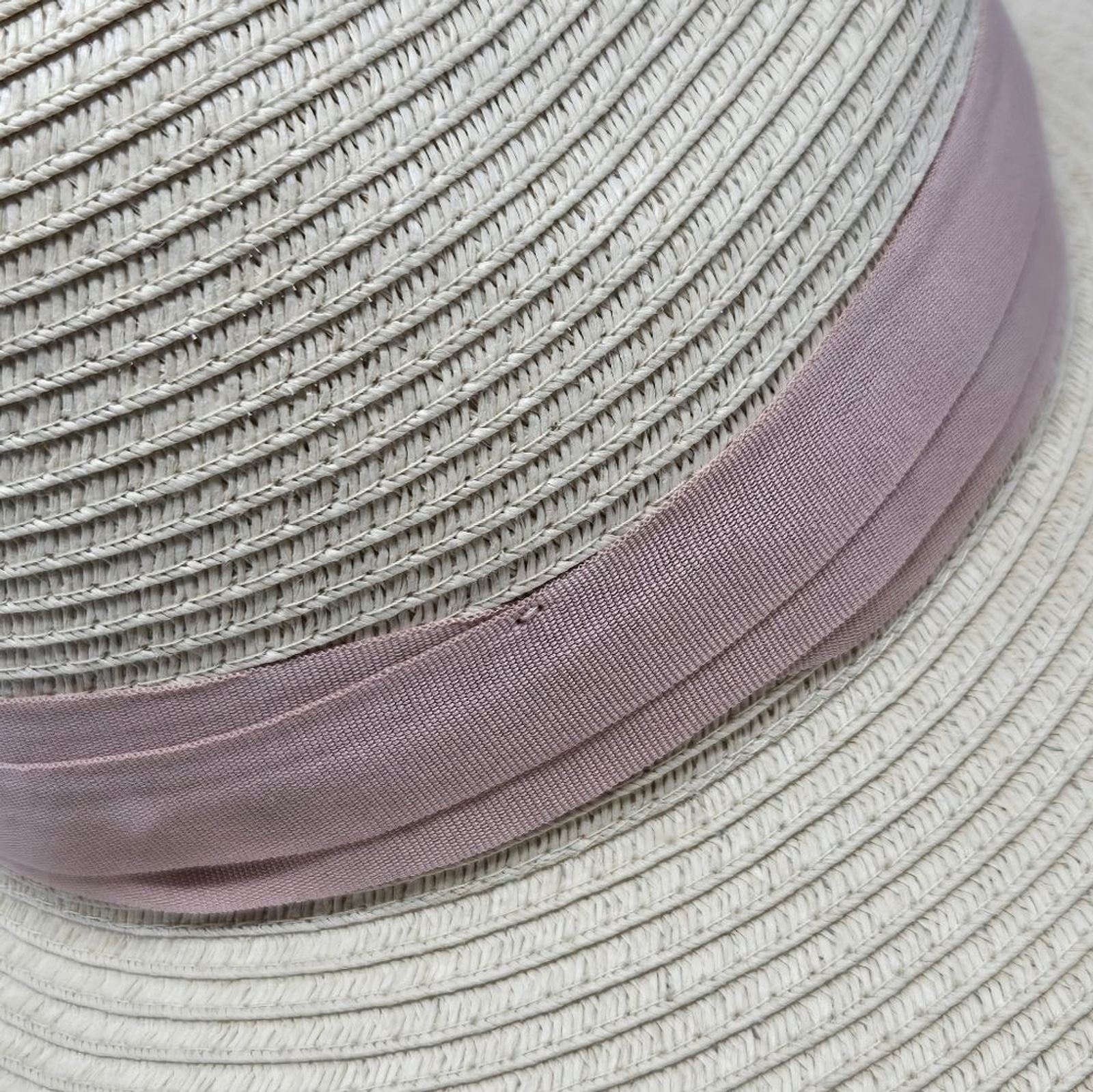 H&M NATURAL PAPER STRAW CREAM FEDORA DUSTY ROSE PINK RIBBON BAND WOMEN LARGE 58