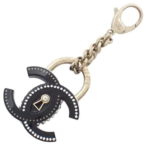 CHANEL Key ring chain holder Bag charm AUTH Coco Mark Black CC