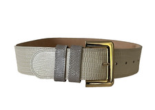 VINTAGE 80s WOODWARD IVORY SNAKESKIN EMBOSSED WIDE LEATHER BELT WOMEN'S LARGE