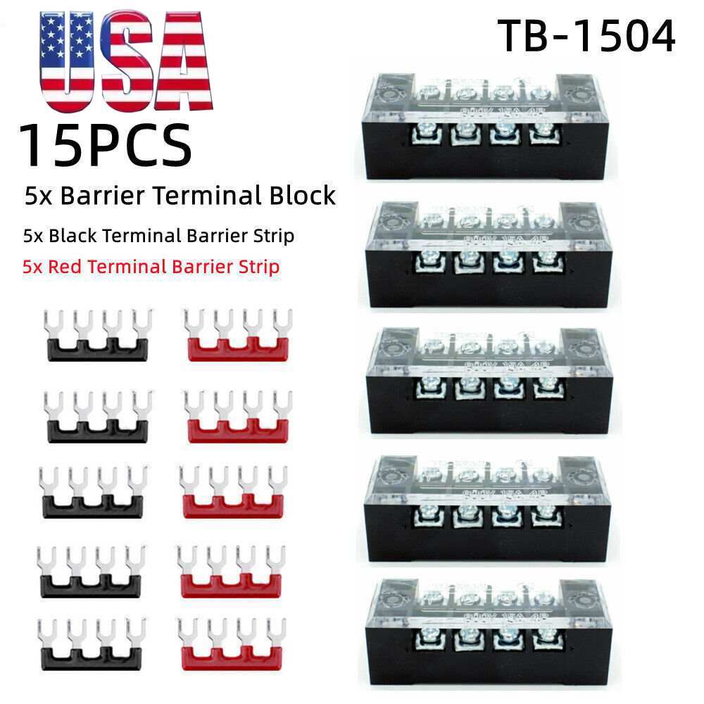 15PCS Dual Row 4 Position Screws Terminal Electric Barrier Strip Block 600V 15A