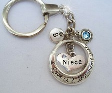 Niece I Love U 2 the Moon and Back Keychain w-Birthstone Crystal  Letter Charm