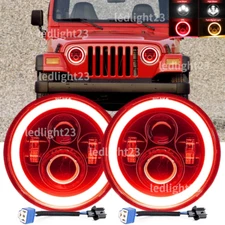 7" inch LED Headlights Red Halo Angel Eyes Fit 1997-2018 Jeep Wrangler JK TJ LJ