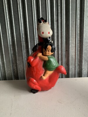 Rare Ceramic Plaster FLINTSTONE BANK Dino Pebbles Hand Painted 13 
