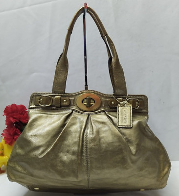 Coach Garnet Metallic Gold Leather Turnlock Double Handle Satchel