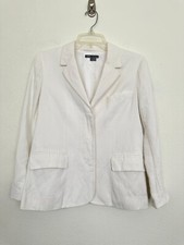 Vince Hidden Button Blazer Cotton Wool Blend Lightweight White Work Women's 8