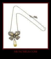 LADIES STERLING CUBIC ZIRCONIA/TEARDROP CRYSTAL BUTTERFLY NECKLACE