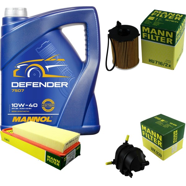MANN-FILTER Inspektionspaket 5L Mannol Defender 10W-40 FüR CitroëN C3 I 1.4 Hdi-image