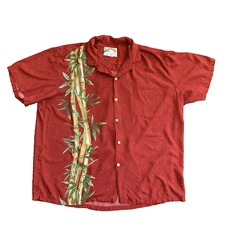 Paradise Found Mens  XL Rayon Red Hawaiian Bamboo Sign of Longevity Good Luck