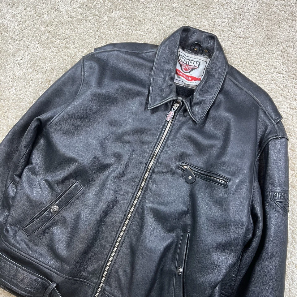 First Gear x Hein Gericke Black Leather Motorcycle Jacket Men's XL - Image 2 of 4