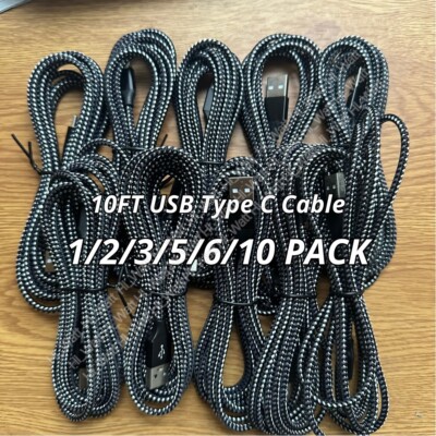 Bulk 10ft USB A Type C Fast Charger Cable Lot For Samsung Android iPhone15 16 17