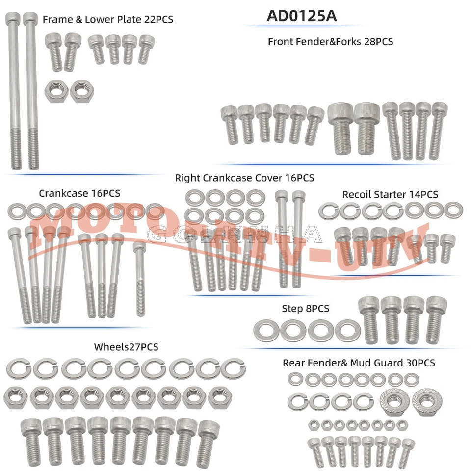 287pcs 304 Stainless Steel Polished Bolt Screw Kit Set for Honda ATC70 1978-1985 - Image 4 of 4