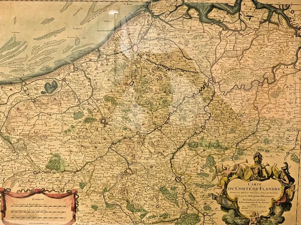 Mapa antiguo, conde de Flandes, 1700, por Gillaume de Lisle, París, ¡decoración de pared! Foto 4 de 4
