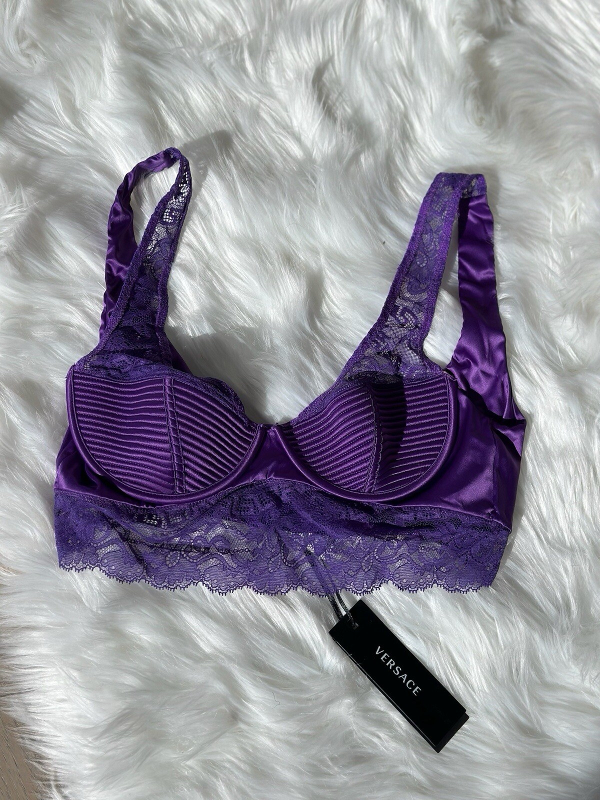 Versace Greca-detailed lace bra - Bright Dark Orchid, NWT - Size 1C (US 32C) NWT