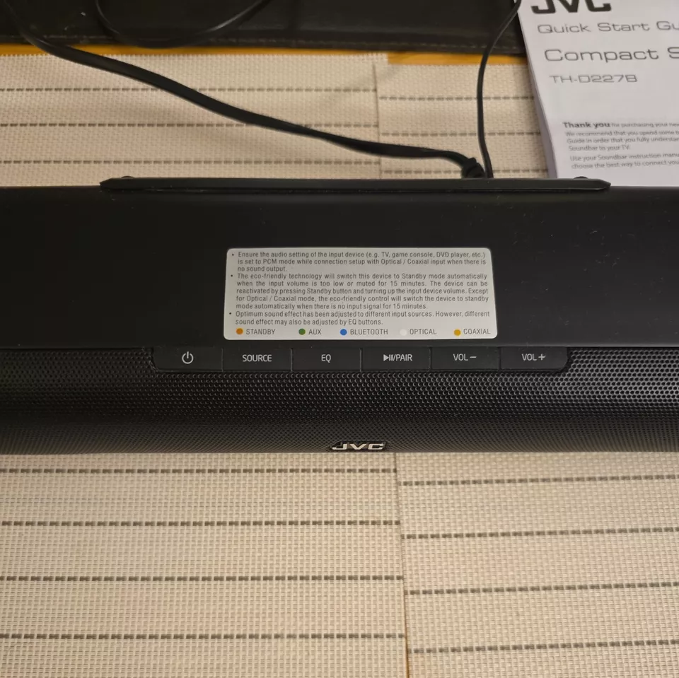 JVC Mini Compact Soundbar TH-D227B 30W No Remote - Image 3 of 4
