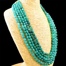 700.00 Cts Earth Mined 5 Line Green Emerald Oval Shape Beads Necklace NK 25E128