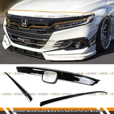 FOR 2021-2022 HONDA ACCORD GLOSS BLACK GRILL GARNISH MOLDING TRIM + EYELID COVER