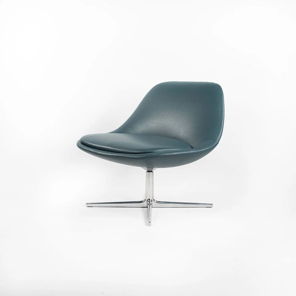 2018 Bernhardt Design Chiara Swivel Chairs Blue Leather & Aluminum 1x Available - Image 3 of 4