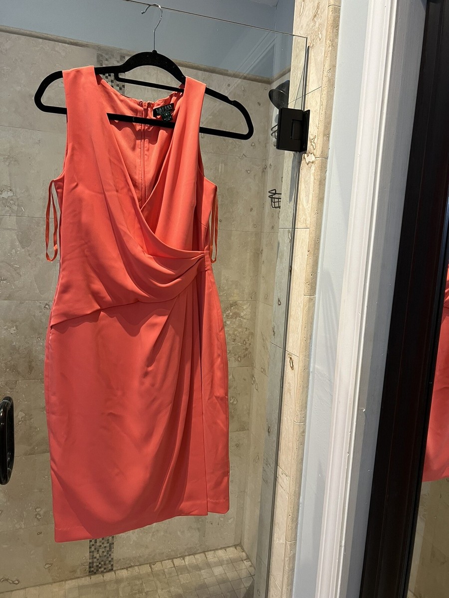 ralph lauren orange wrap dress Ralph Lauren Sleeveless Wrap Dress Womens XL Brown Orange Paisley V Neck Jersey