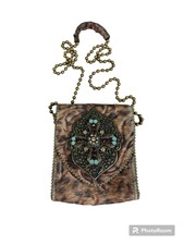 Leather Rock Jeweled Turquoise Cowhide Cross Body Bag