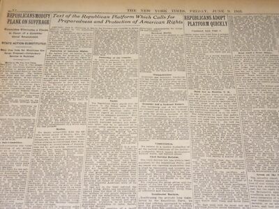 1916 JUNE 9 NEW YORK TIMES NEWSPAPER - TREND TO HUGHES GAINS
