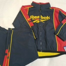 Reebok Boys Size Small 2 PC Track Suit Navy Red Windbreaker Pants Jacket Sport