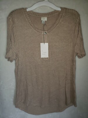 A New Day Women's Cobble Solid Button Up Short Sleeve Top M (YY) (CCC) (DDD)