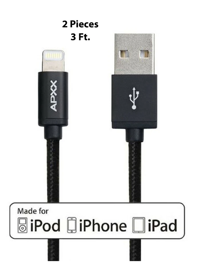 2-Pieces 3 Ft Apple MFI Certified Lightning Cable Nylon Braided AL303D  - Image 2 of 2