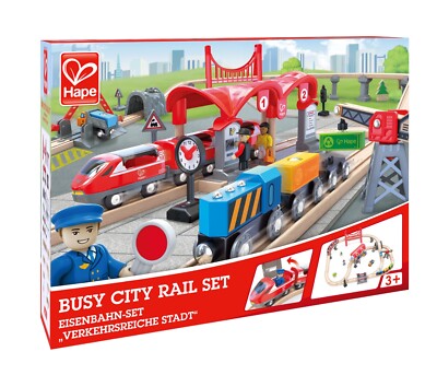 Hape E3730 Eisenbahnset verkehrsreiche Stadt 51 T./geprüfte Retoure unbespielt
