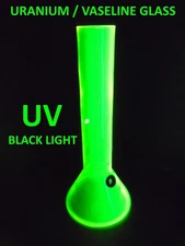 Black Light GLASS - Uranium Vaseline - "DRILLED" Hookah Tobacco WATER - 15"x6"