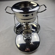 Stainless Steel Fondue 8  Piece Set,  9.5" Tall,  11" Wide, Bottom Tray 10" Rnd.