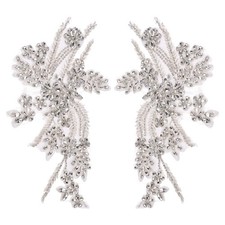 2Pcs White Rhinestone Applique Patches for Dresses Wedding 11 x 7 Inches