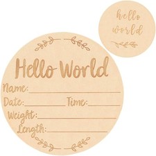 Wooden Baby Announcement Sign, 5.9Inches Hello World Newborn wooden color