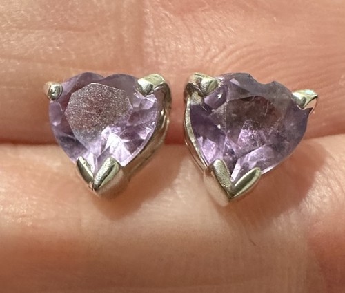 STERLING SILVER HEART SHAPED AMETHYST STUD EARRINGS