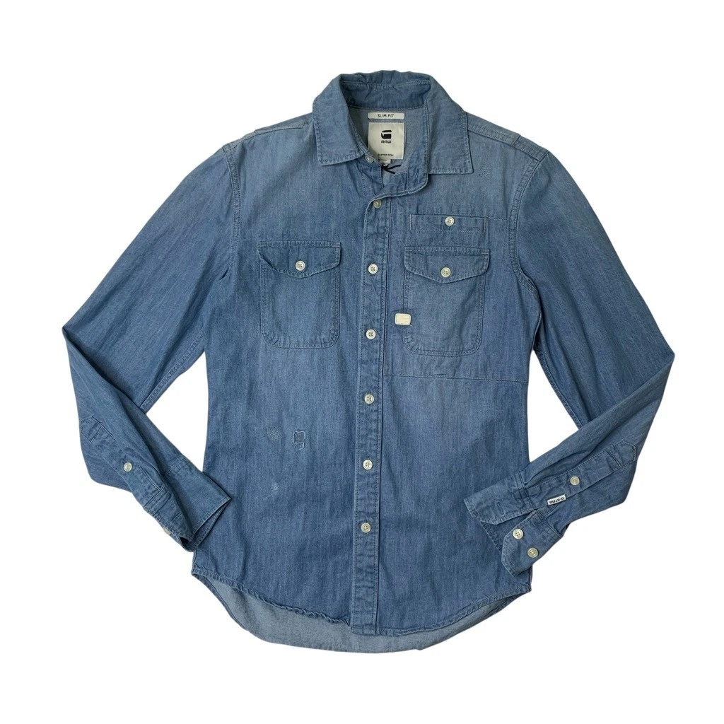 g-star raw1st型？シャツブルー G Star Raw Shirt Mens XS Blue Slim Fit Denim Button Up Long Sleeve