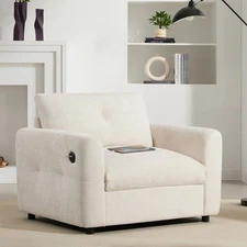 Modern Single Sofa Chair Chenille Upholstered Armchair With Dual-Ports Charger