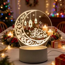 Ramadan Eid Mubarak LED Light Wooden Lantern Lamp Muslim Ornament Party Decor