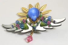 Liztech 1996 Handmade Beaded Glass Rhinestone Brooch Pin