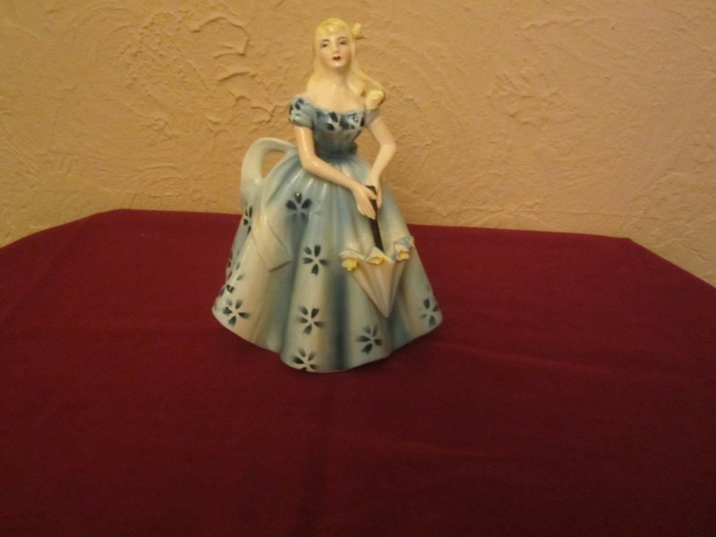 Vtg 8" Tall Ceramic Lefton Lady Planter Blue Dress Figurine Vase Japan #1874