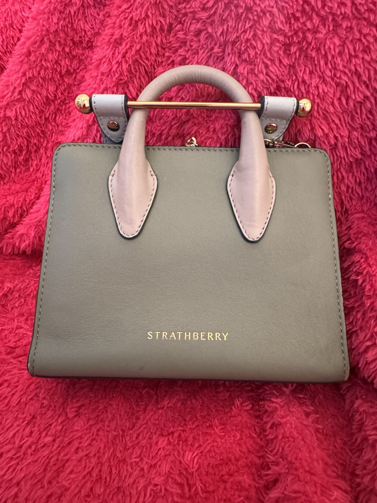Strathberry Green Leather Shoulder Bag Women 2WAY Authentic