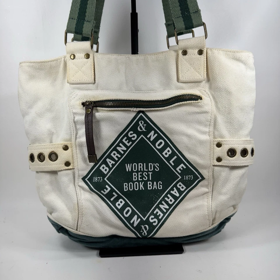 Barnes & Noble «Лучшая в мире книга сумка» сумка с короткими ручками плеча белый и зеленый тяжелый холст - Изображение 2 из 4