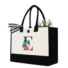 Initial Canvas Tote Bag, Personalized Birthday Gifts for Women Mom Friends Te...