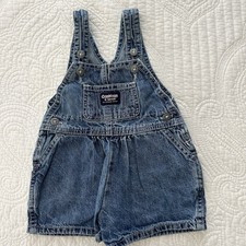 Vtg OshKosh 90s Y2K Baby Girl  s Shortalls Denim Pink Logo Bib Overalls Romper
