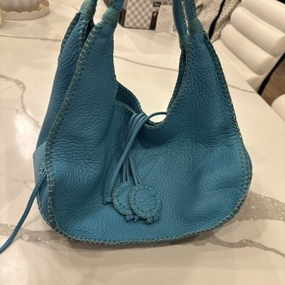 VTG Carlos Falchi Fatto A Mano Slouchy Hobo Whipstiched Leather Turquoise EUC